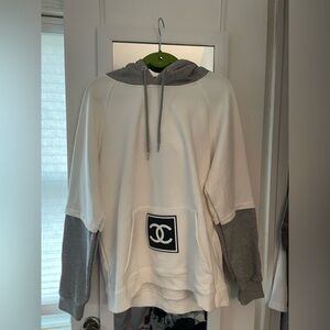 Stylish Women's White and Gray Hoodie Sweater